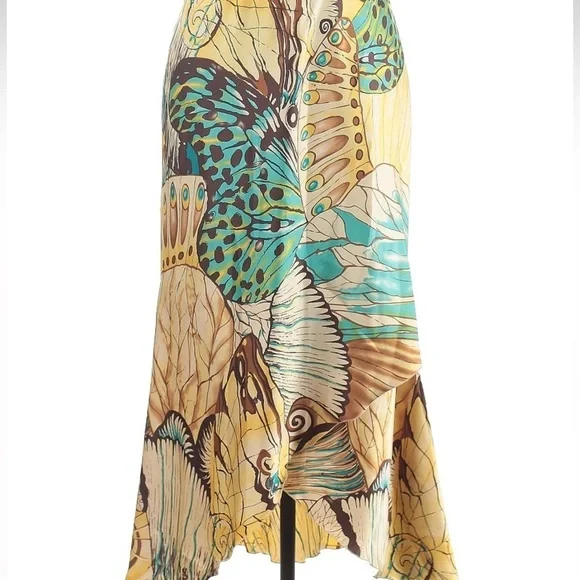 VTG y2k 2000s Russel Keng 100% Silk Midi Monarch Butterfly Skirt Layered Bias 8 - Picture 5 of 13